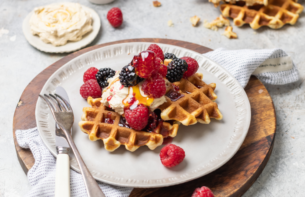 Fresh Berries » Berry Belgian Waffles with Whipped Maple Butter